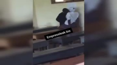 Muslim girl and boyfriend make out in class