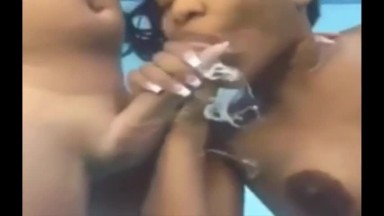 black woman  sucking 2 cocks underwater